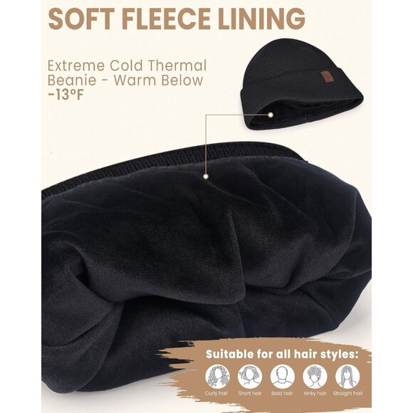 Fleece Lined Winter Beanie for Men Women Warm Windproof Beanies Hats Thick Knit - Picture 2 of 7